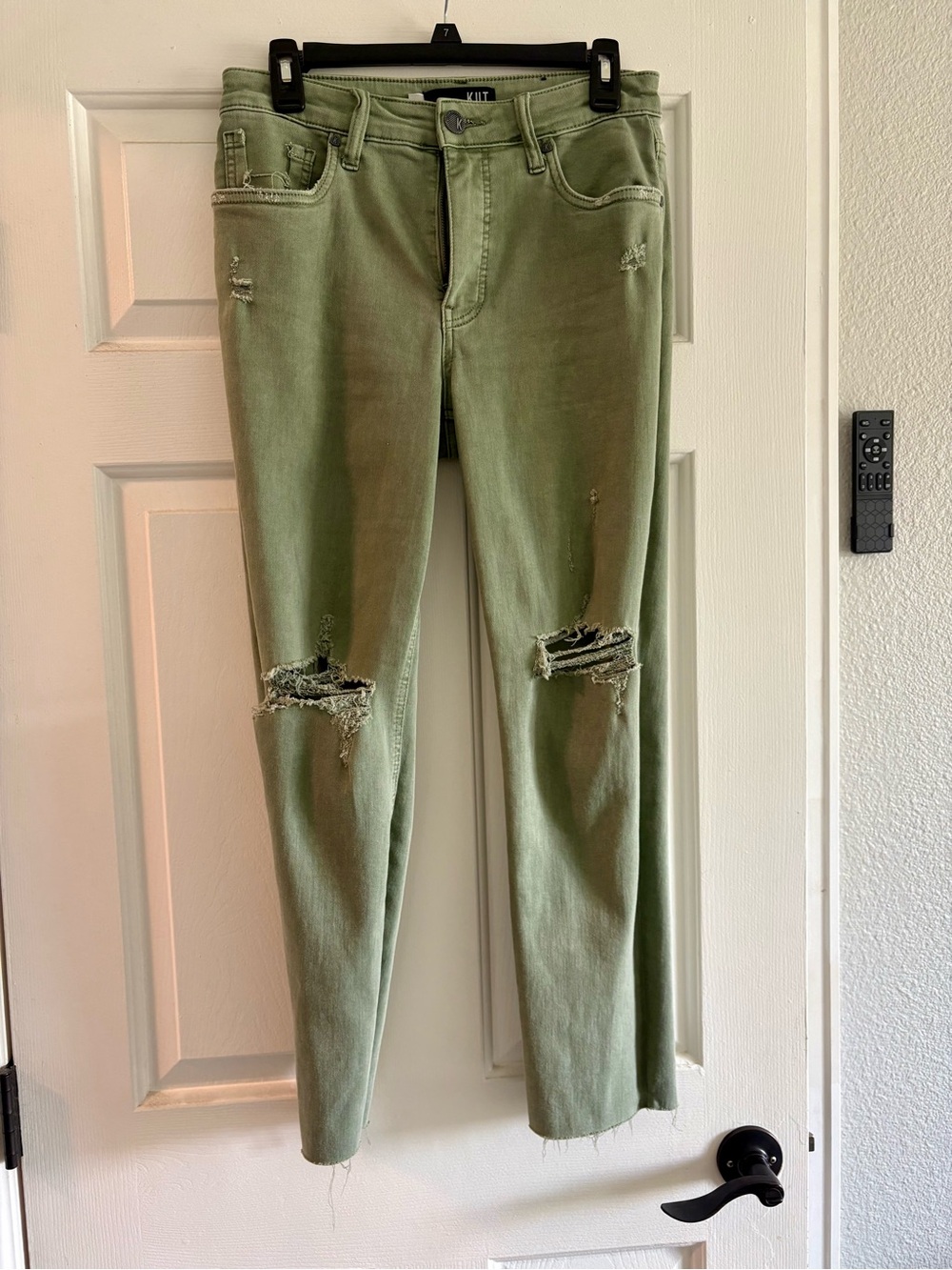 Kut from the Kloth Sage Green Distressed Skinny Jeans